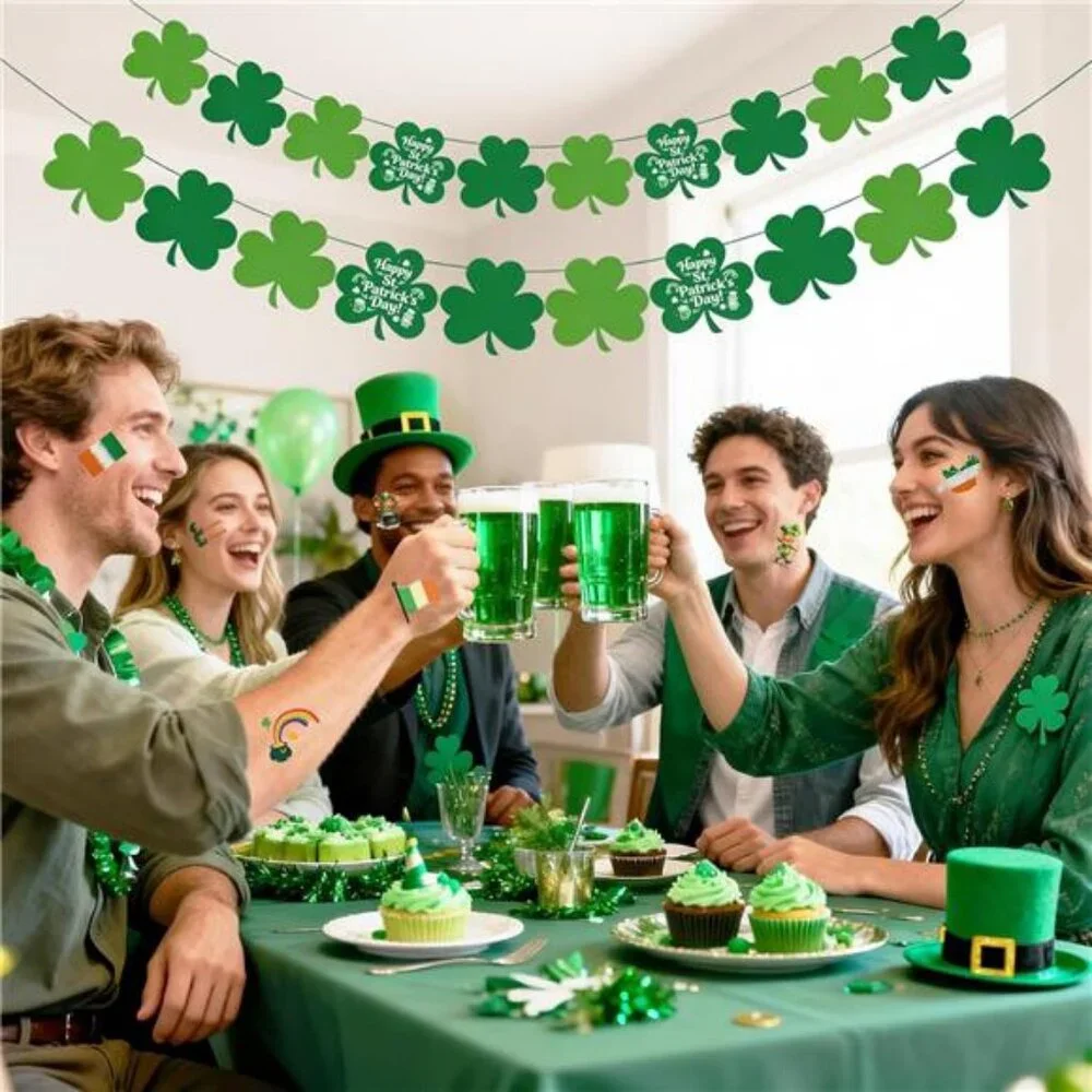 St Patricks Day Decorations 5 Pack Shamrock Clover Garland Banner - NO DIY